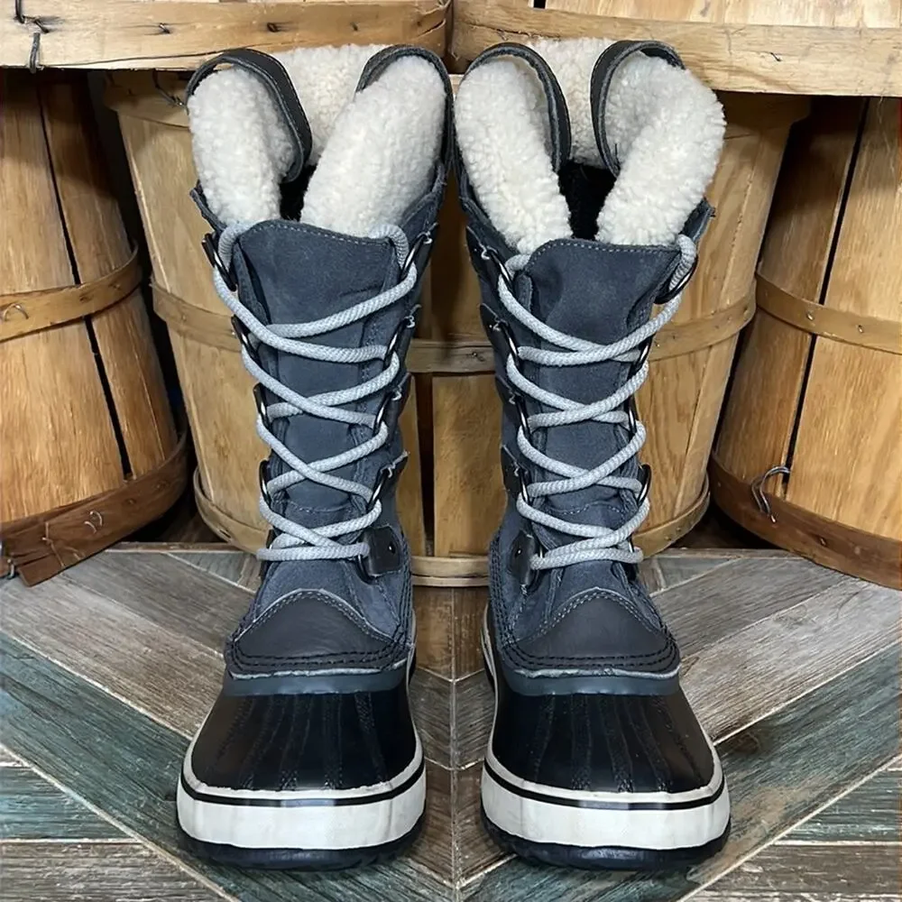 Sorel Joan of Arctic Gray Suede Waterproof Insulated Snow Boots Womens Size 5.5